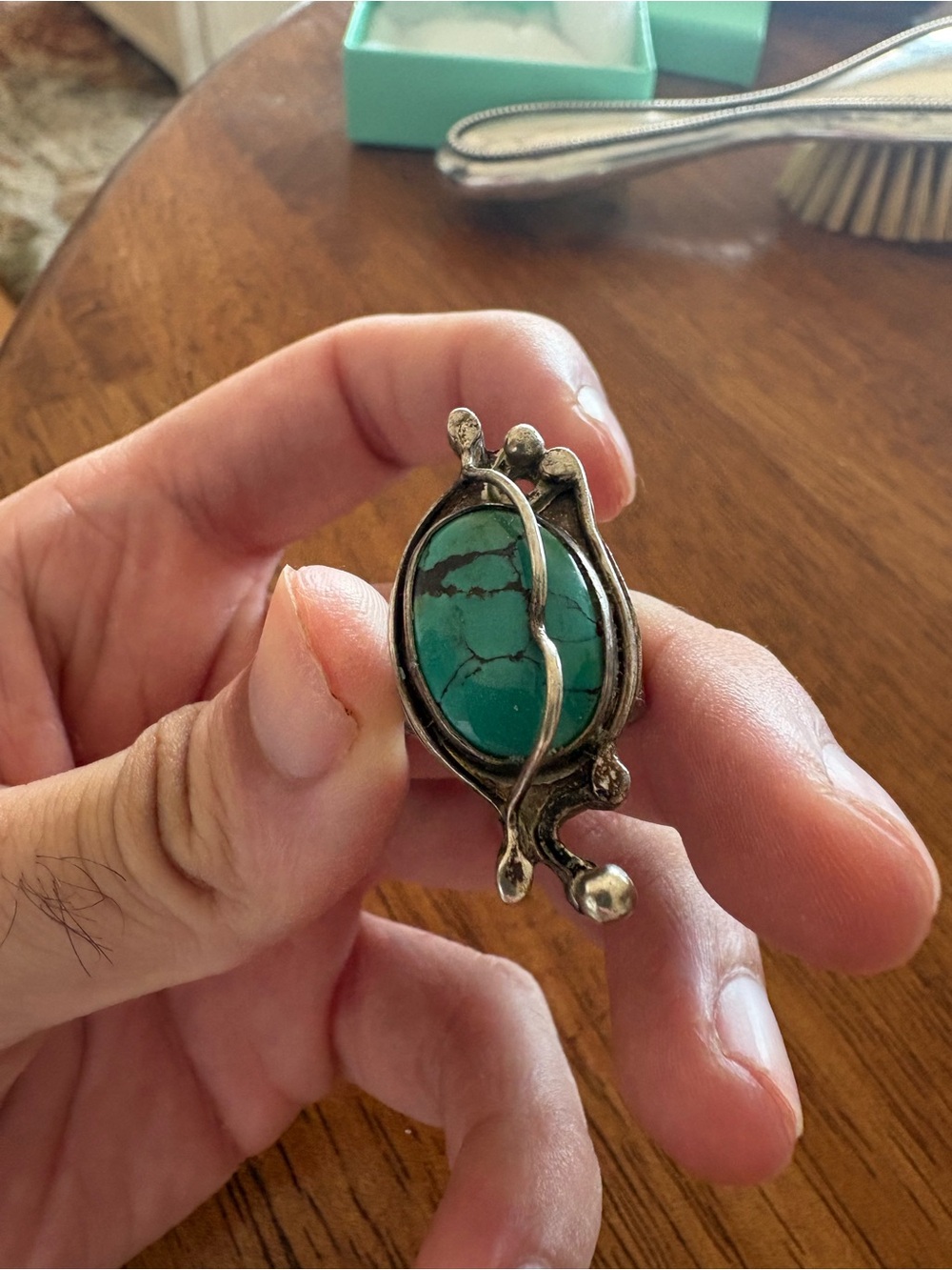 Turquoise Stone Silver-Accent Statement Ring - Green Blue